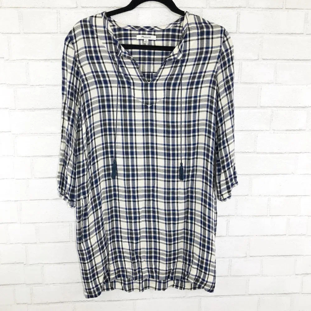 Madewell Black Blue & White Flannel Shirt Dress Women's Size XS